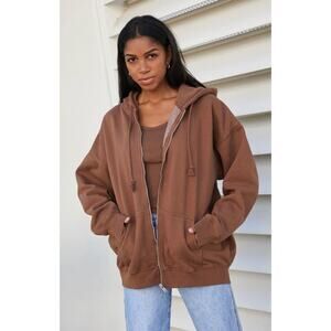 brandy melville brown oversized zip up hoodie - one size